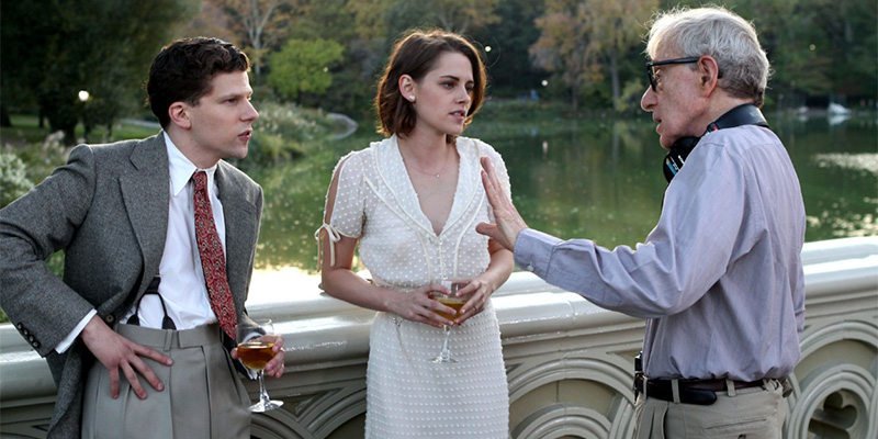 Jesse Eisenberg, Kristen Stewart e Woody Allen sul set di Café Society