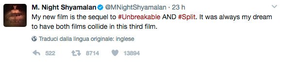 Shyamalan annuncia Glass, il sequel di Unbreakable e Split