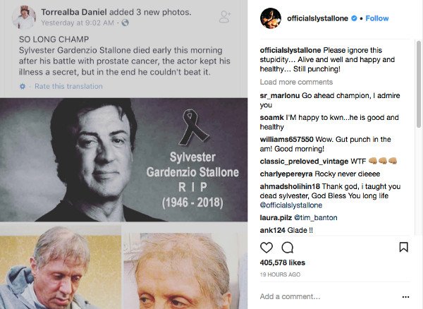 Sylvester Stallone non è morto